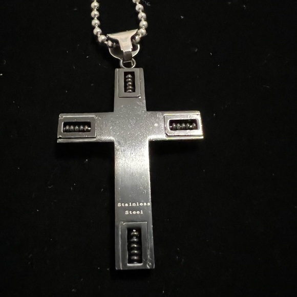 New Men Cross Stainless Steel Necklace Black - Picture 3 of 5